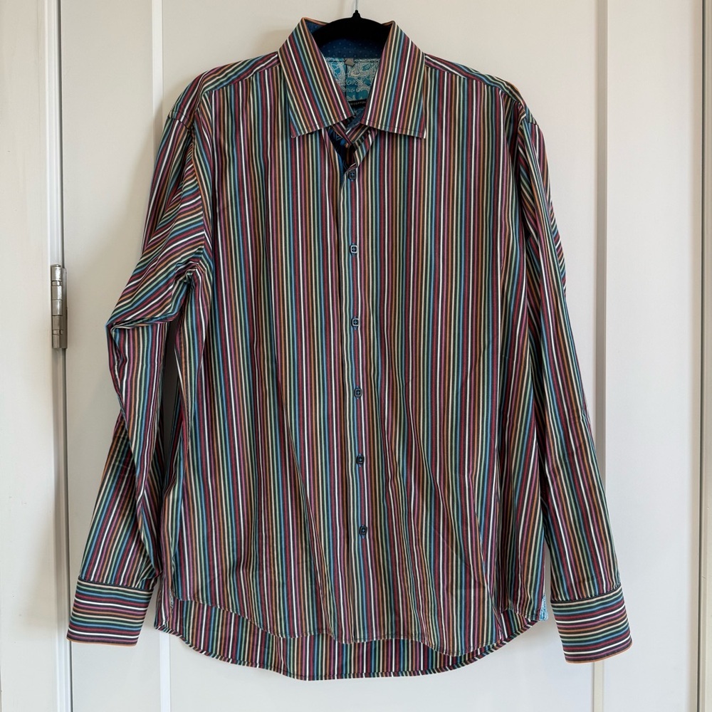 Visconti Men’s Multicolor Striped Button Down Shirt Long Sleeve Large